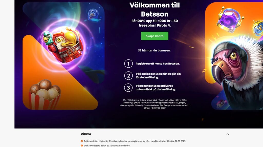 Betsson skärmbild