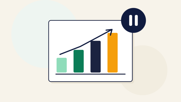 Illustration: spelstatistik – staplar, trendpil och pausknapp
